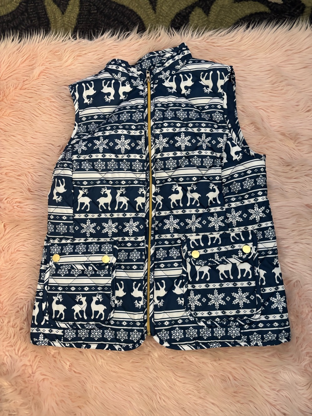 Navy Reindeer Print Puffer Vest